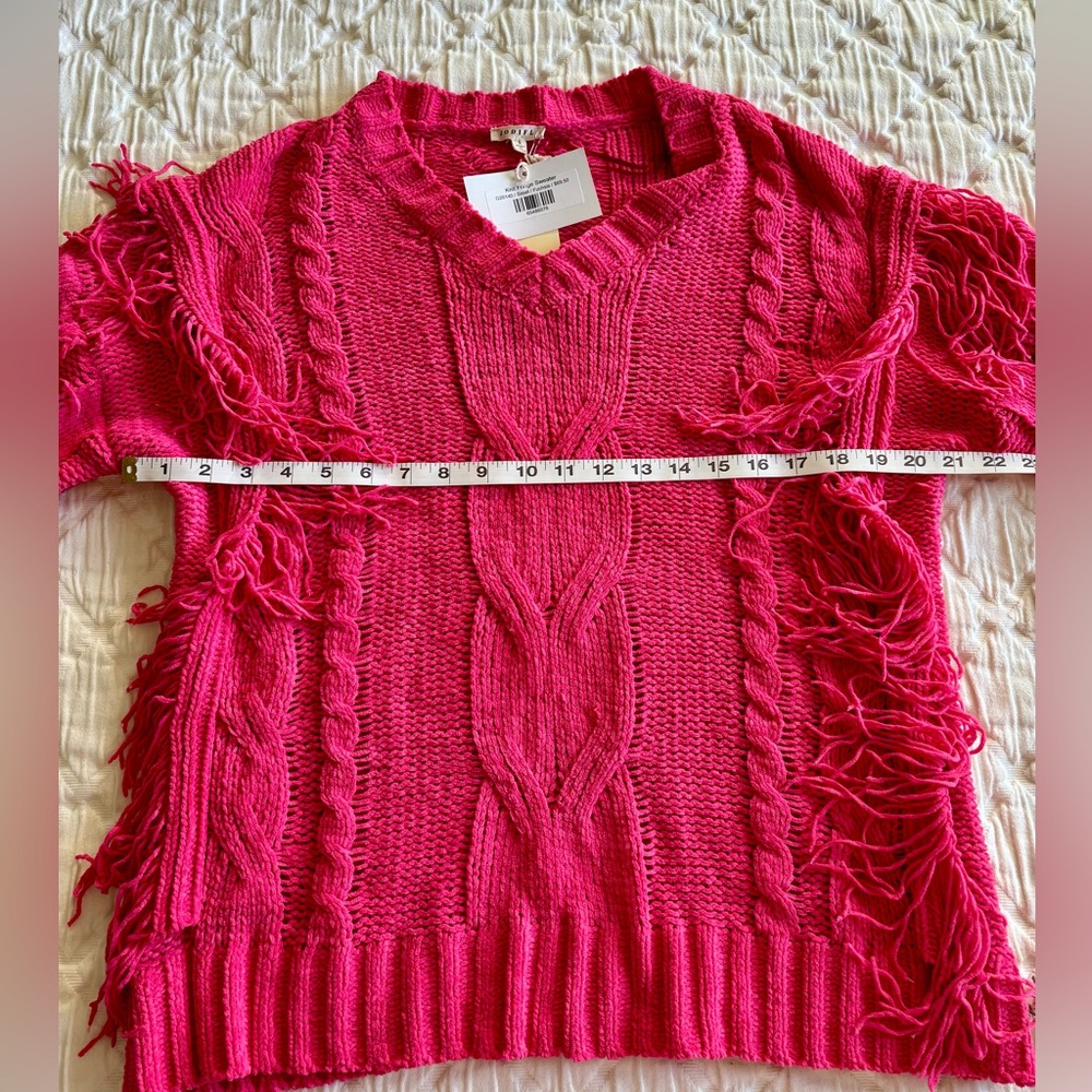 Jodifl Oversized Knit Fringe Sweater Fuchsia NWT Size S - Picture 6 of 8